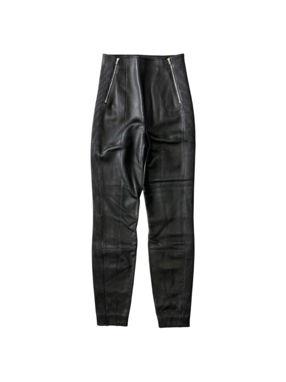 Hermes Lambskin Leather Tapered Pants Side Line Silver Black 34